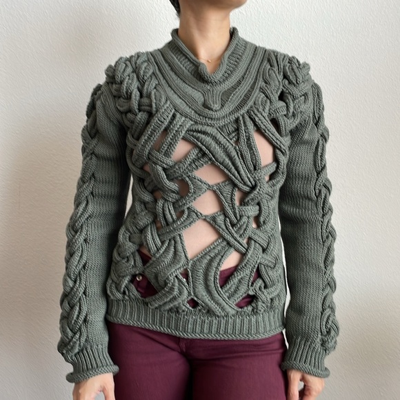 NICOLE MILLER GREEN ATELIER CUT WOOL SWEATER - Picture 16 of 16